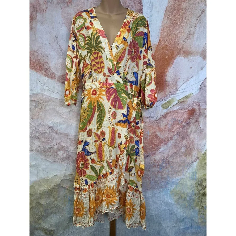 Anthropologie Farm Rio Long-Sleeve V-Neck Wrap Midi Dress - Picture 5 of 8